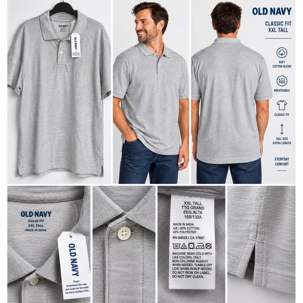 Old Navy Men's Gray Solid Short Sleeve Collared Button Polo Shirt 2XL